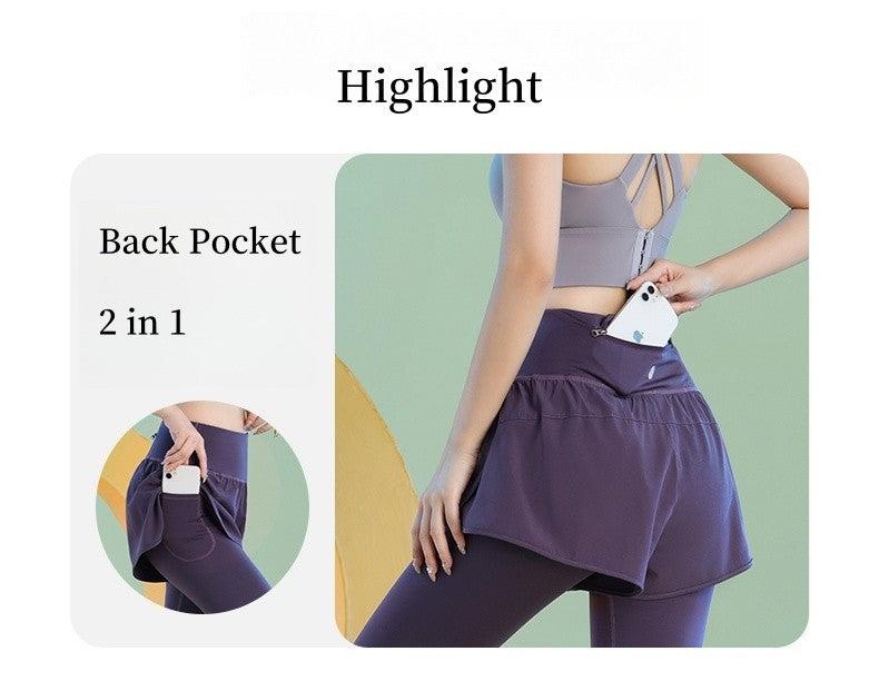 DRUR Knee Length Yoga Pants Summer 2 In 1 Gym Running Shorts Women High Waist Workout Leggings Yogawear Fitness Clothing New