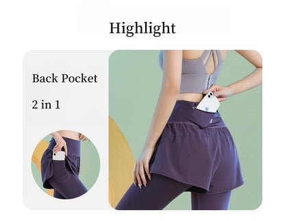 DRUR Knee Length Yoga Pants Summer 2 In 1 Gym Running Shorts Women High Waist Workout Leggings Yogawear Fitness Clothing New
