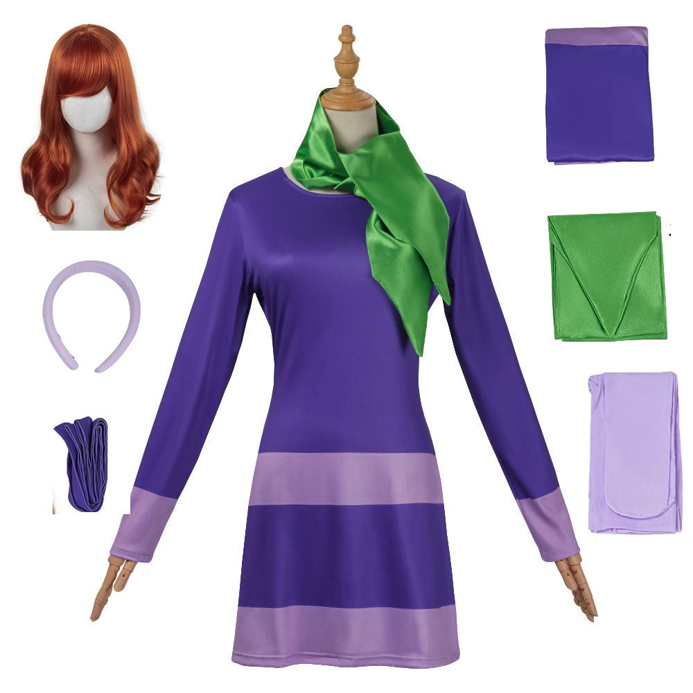 Daphne Blake cosplay costume adult Women fantasy song disguise dress socks TV cosplay Halloween cosplay set