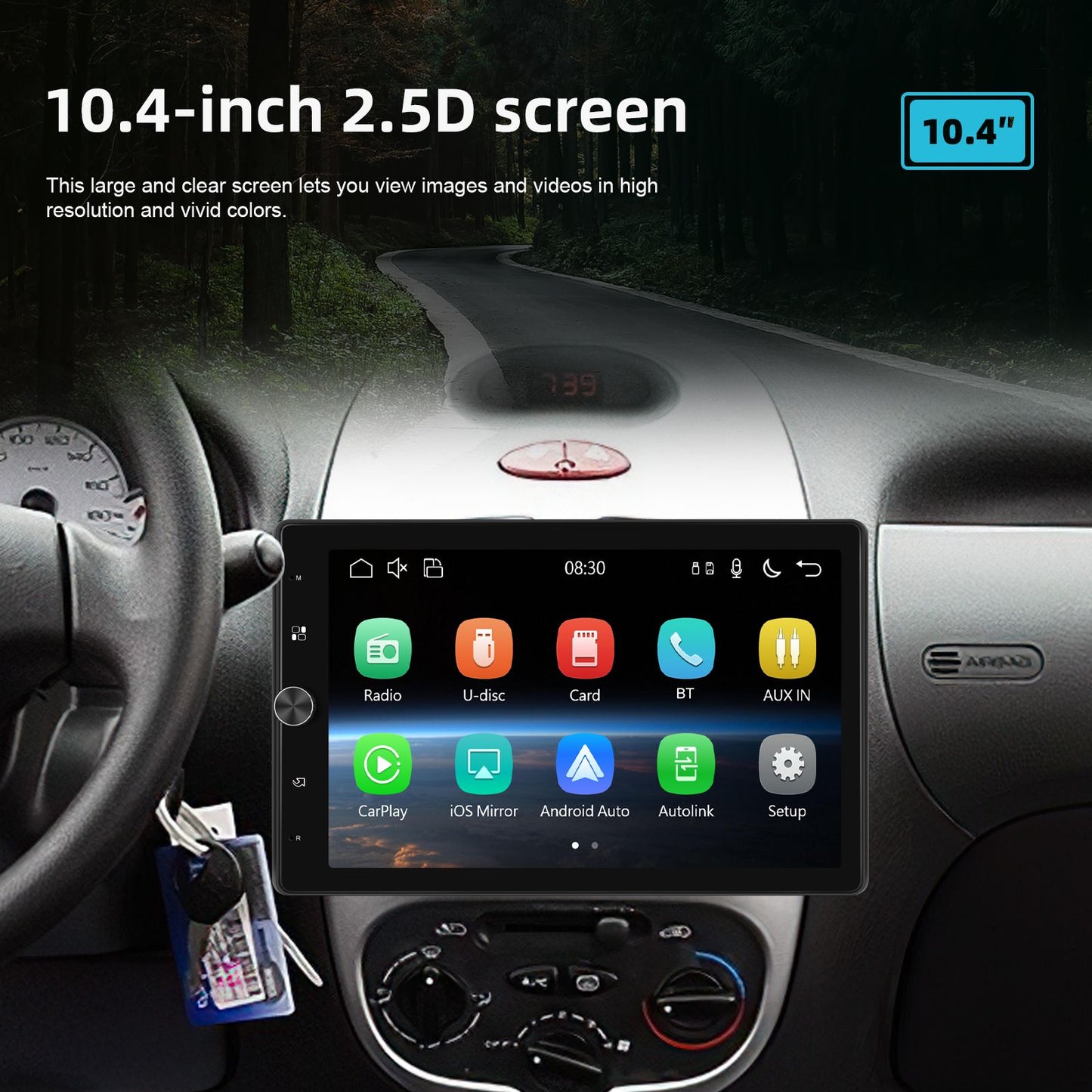 Podofo 10.4" Wireless CarPlay MP5 Player 1din Universally Rotation Car Multimedia Player Wireless Android Auto Car Radio Stereo