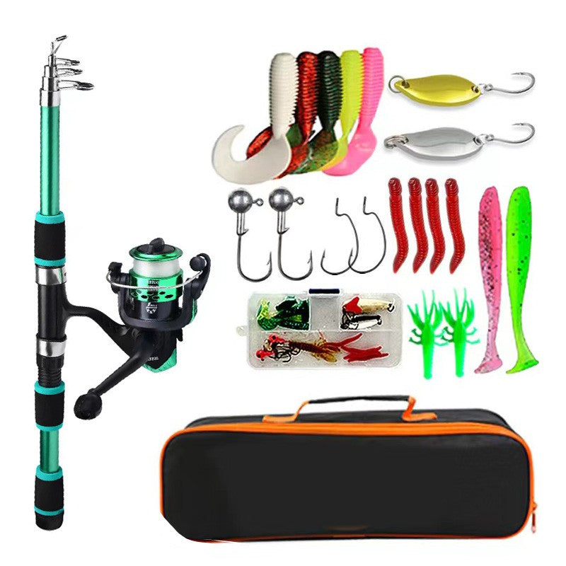Kit Completo de Vara de Pesca com Vara Telescópica e Molinete Iscas Anzóis Kit de Pesca para Viagem
