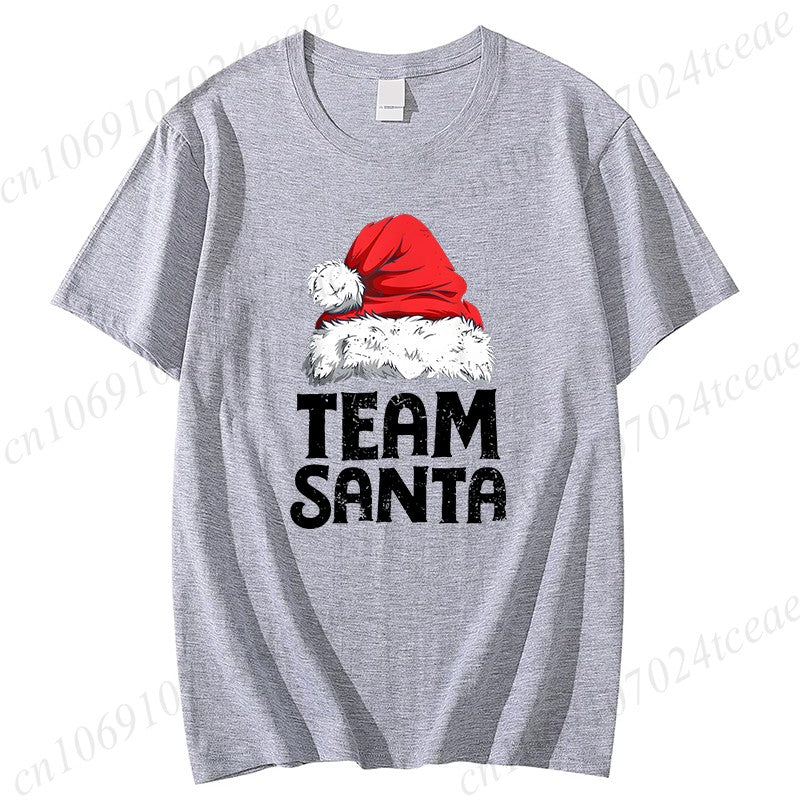 Women's Casual Short Sleeve T-Shirt with Christmas Team Santa Print T-Shirts Round Neck Christmas Party Wear Women's Clothing