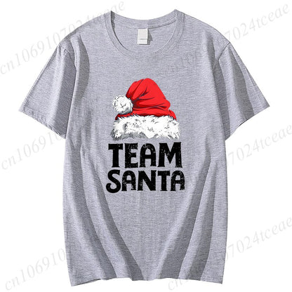 Women's Casual Short Sleeve T-Shirt with Christmas Team Santa Print T-Shirts Round Neck Christmas Party Wear Women's Clothing