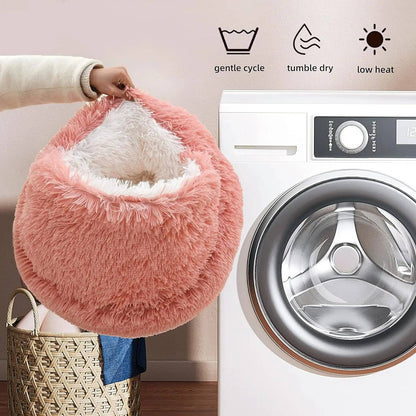 Cama para Pets 2 em 1 de Pelúcia Macia 50CM com Cobertura Redonda Cama para Gatos Colchão para Filhotes Quente Ninho Caverna para Cães Pequenos Tapetes