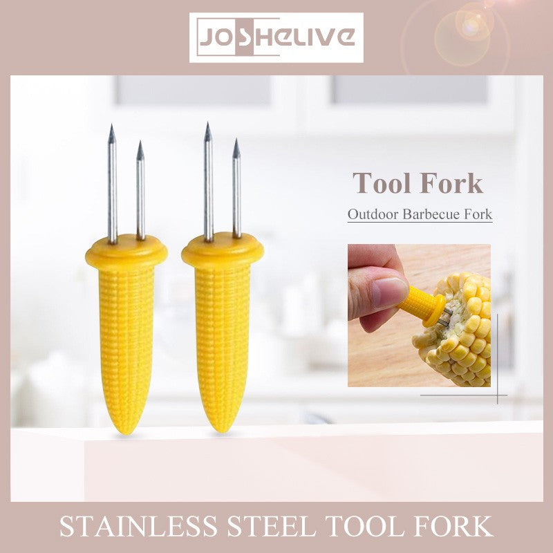 Stainless Steel Corn Forks Skewer Small BBQ Camping Corn Holders Heat-resistant Kitchen Accessories Outdoor Barbecue Tool