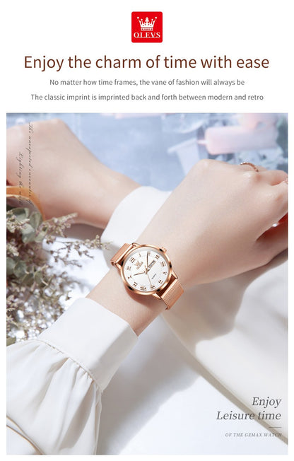 OLEVS 2920 Women's Watch Top Quality Stainless Steel Waterproof Double Calendar Quartz Watch Classic Fashion Luxury Women Watch
