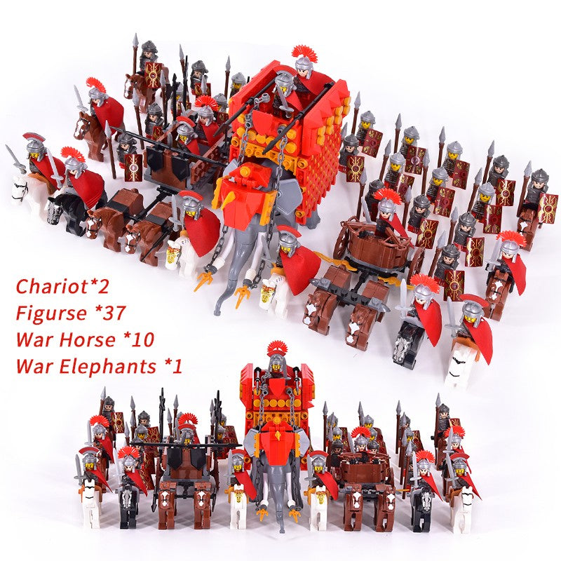 Castelo Medieval Cavaleiros Guerreiros Espartanos Cruzados Legião Romana Infantaria Cavalo de Guerra Carruagem Blocos de Montar Brinquedo de Figuras