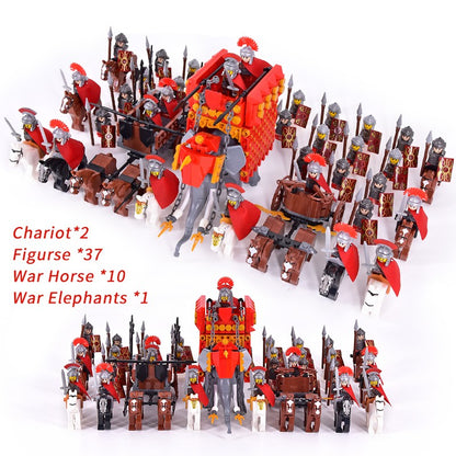 Castelo Medieval Cavaleiros Guerreiros Espartanos Cruzados Legião Romana Infantaria Cavalo de Guerra Carruagem Blocos de Montar Brinquedo de Figuras