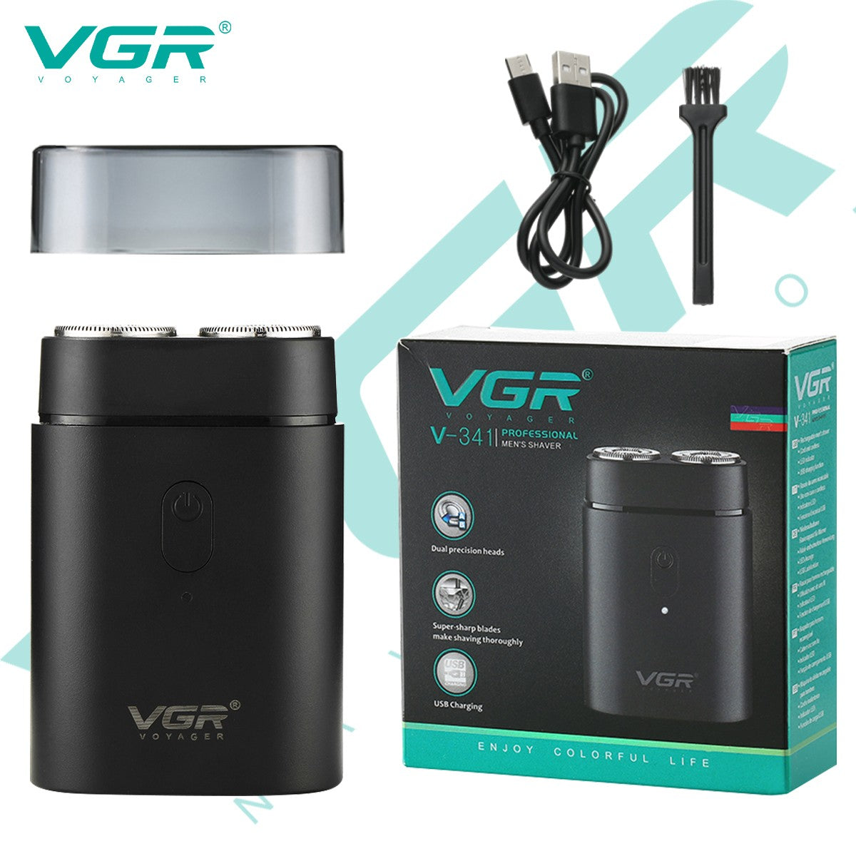 VGR Convenient Home Shaver Stainless Steel Double Blade Men's Shaver Intelligent Digital Display Washable Mini Shaver V-341