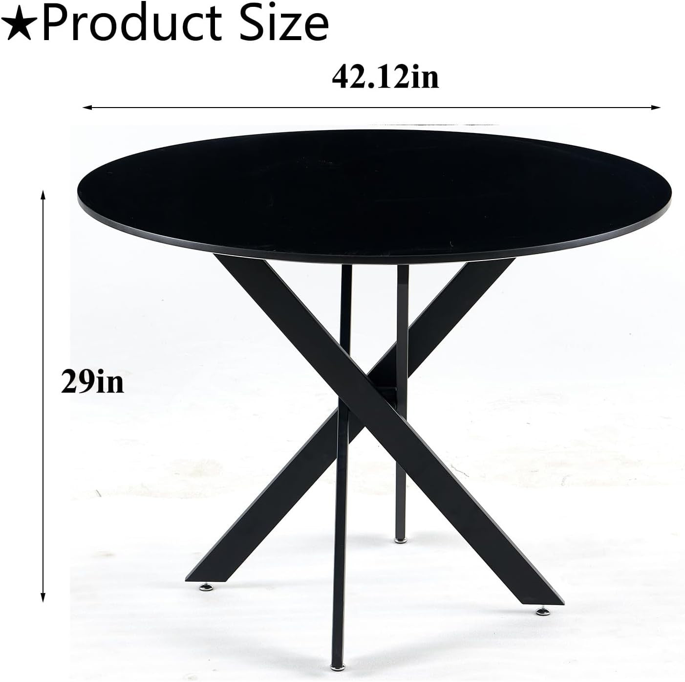 Round Dining Table For 4, Mid Century Modern 42" Round Dining Room Table With MDF Tabletop & Cross Metal Legs, Round Coffee Tabl