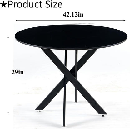 Round Dining Table For 4, Mid Century Modern 42" Round Dining Room Table With MDF Tabletop & Cross Metal Legs, Round Coffee Tabl