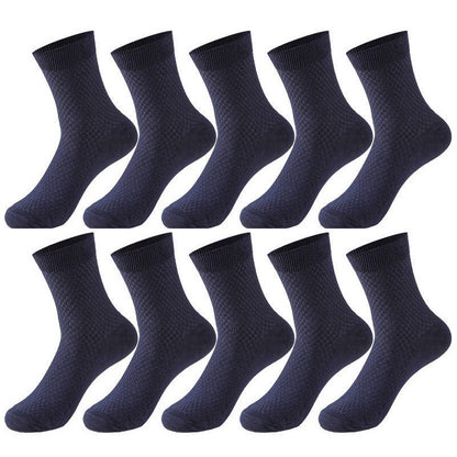 10 Pair Men's Bamboo Fiber Socks Harajuku Retro Breathable Business Man Socks Black Long Sock Deodorant Gift Set Size 39-46