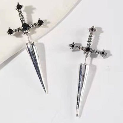 Brincos de pino de espada cruzada de Hip Hop para mulheres Clássico Pedra de cristal preta Ouro prata Boi Cor preta Personalidade Joias simples