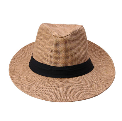 Chapéu de Sol Fedora de Verão Casual Unissex Moda Praia Aba Larga Jazz Chapéu Panamá Palha de Papel Boné Feminino Masculino Com Fita Preta