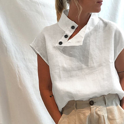 ZANZEA Fashion Women Blouses 2024 Summer Cotton Linen Blusas Mujer Stylish White Shirt Elegant Short Sleeve Tunics Lightweight