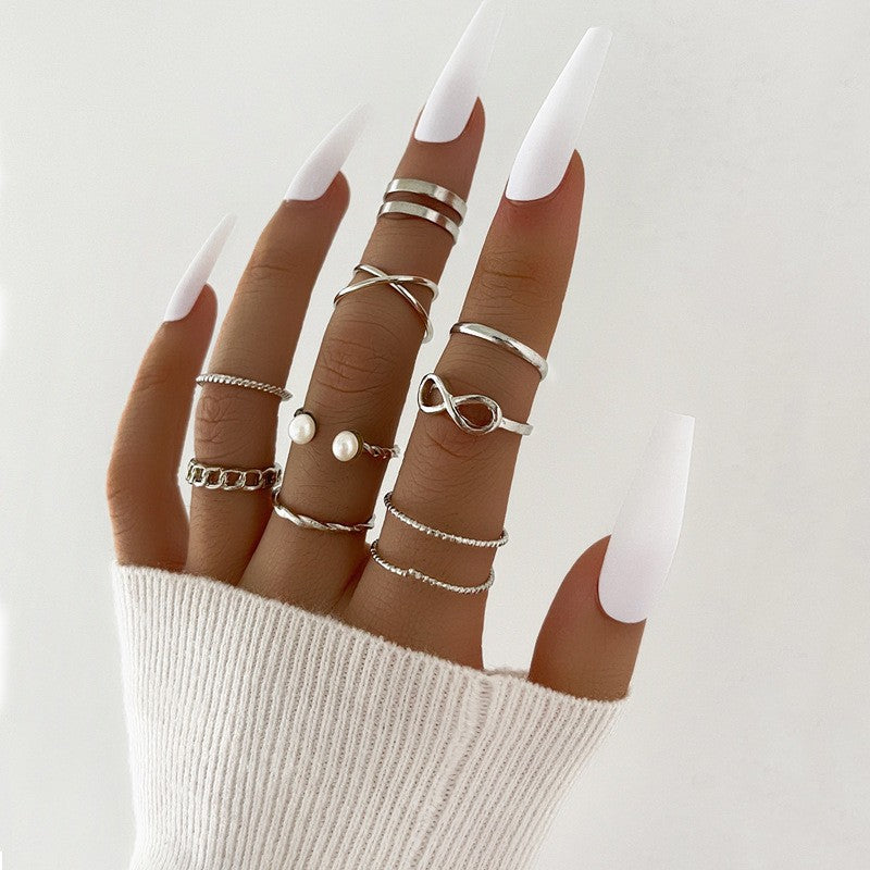 Conjunto de Anéis de Cristal Cor Prata para Mulheres, Anéis de Dedo de Zircônia Cúbica de Lua, Flecha, Flor, Coração, Joias Femininas da Moda