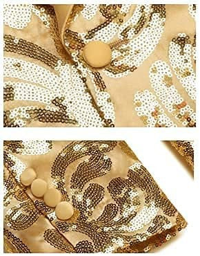 2025 Men's Shiny Gold Sequins Blazer Stylsih Shawl Collar One Button Tuxedo Floral Suit Jacket Party Wedding Groom Costume Homme