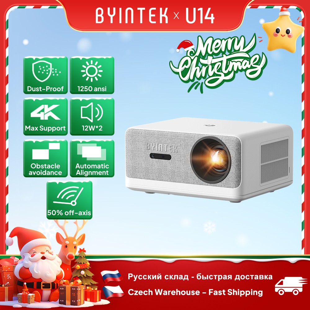 Projetor BYINTEK LOVE U14 Full HD 1080P 4K Smart Bluetooth WiFi 6 Suportado 1250 ANSI Foco Automático para Cinema em Casa
