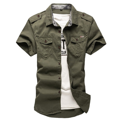 2025 New Men's Cargo Tactical Shirts 100% Cotton Short Sleeve Work Brand Military Shirt Chemise Plus size 5XL