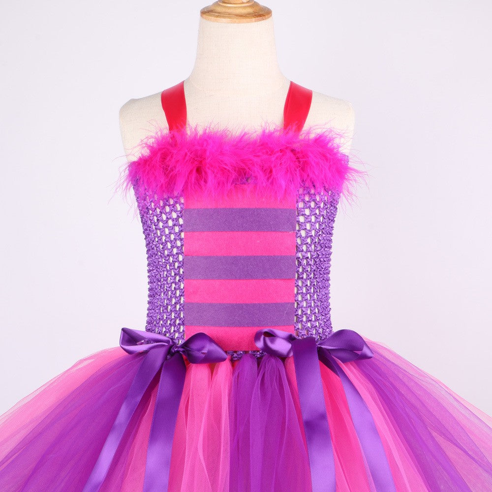 THEEPER Halloween Cheshire Cat Style Costume Tutu Dress for Girls, Animal Fancy Outfit Set for Halloween Carnival Birthday Party