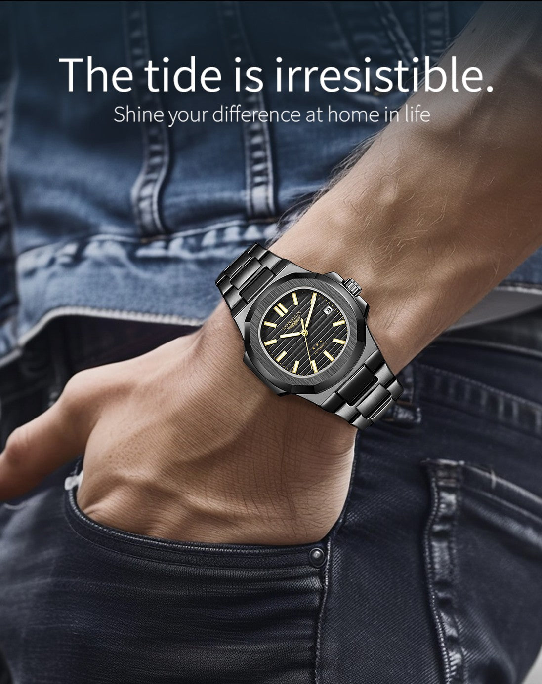 Men automatic watch business date mechanical watches waterproof stainless steel luminous luxury mens watch boyfriend gift