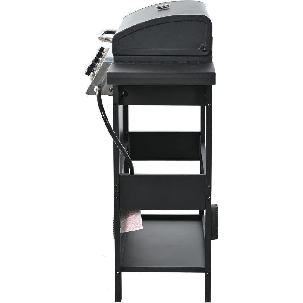 4 Burner BBQ Propane Gas Grill, Free Standing Grill Cart with Wheels, Stainless Steel Heavy Duty Cabinet Style, Outdoor Grill