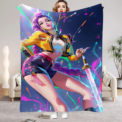 Huntrix Blankets K pop Demon Hunters Zoey Rumi Mira Soft Warm Throw Blanket Kids Living Room Couch Sofa Bed Fluffy Bedspread