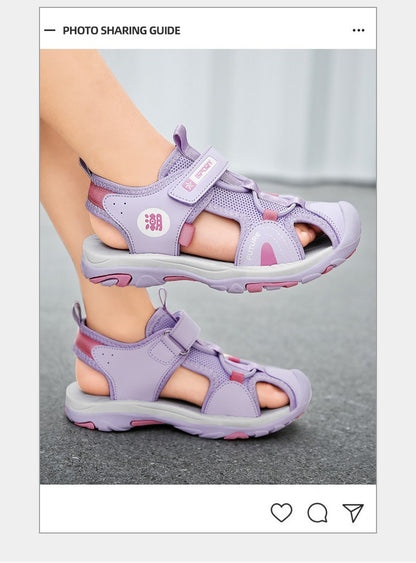 Summer Beach Water Children Sandals Fashion Shoes Outdoor Non-slip Soft Bottom Shading Leather Boys Comfortable Shoes Girls