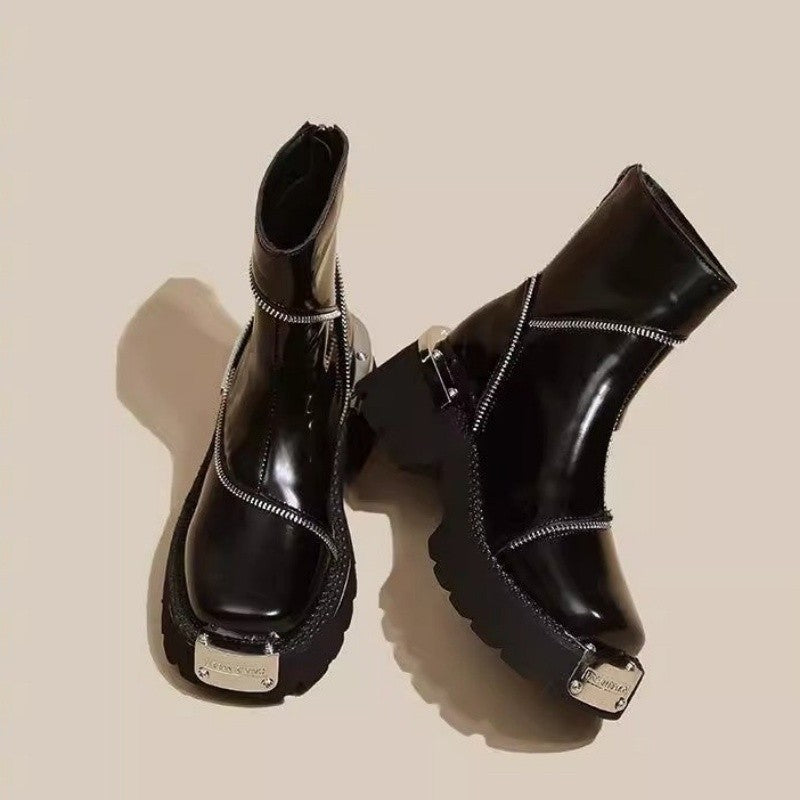 New Winter Fashionable Comfortable Elegant Women's Short Boots Round Toes Square Heels Thick Soles Heightening Fashion Boots