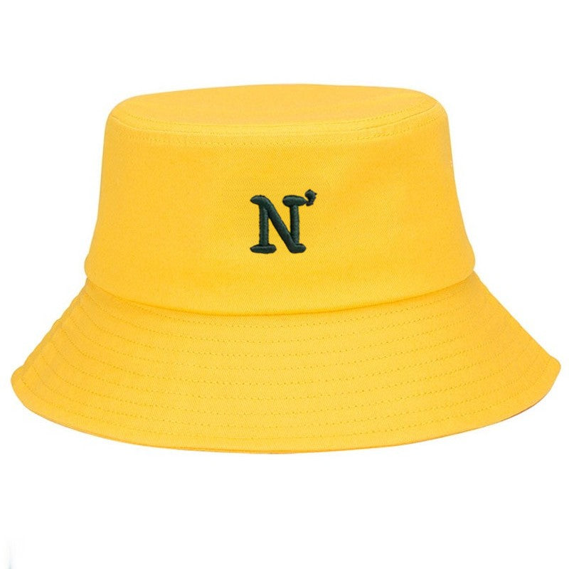 Chapéu Bucket de Algodão com Letra "N" para Homens e Mulheres Chapéu de Pescador Ajustável Estilo Simples Proteção Solar Suave Casual para o Dia a Dia ao Ar Livre Presente