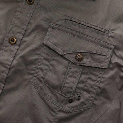 2022 New Arrive Mens Cargo Shirt Men Casual Shirt Solid Short Sleeve Shirts Multi Pocket Work Shirt Plus Size 100% Cotton