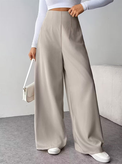 Women Elegant Wide Leg Pant 2025 Fashion New In High Waist Solid Trousers Office Lady French Pants Female Casual Street Clothing