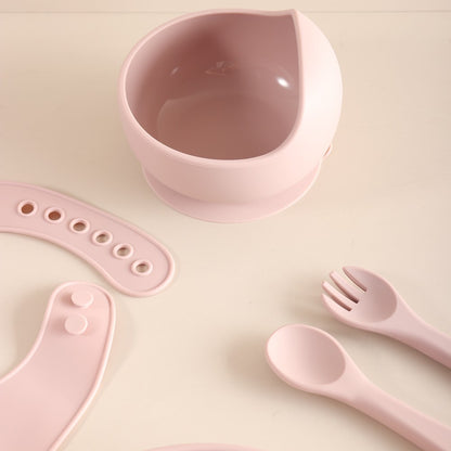 5pcs Bunny Baby Utensils Set, Food Grade Silicone Weaning Set with Bib, Suction Plate, Bowl, Spoon & Fork gift set
