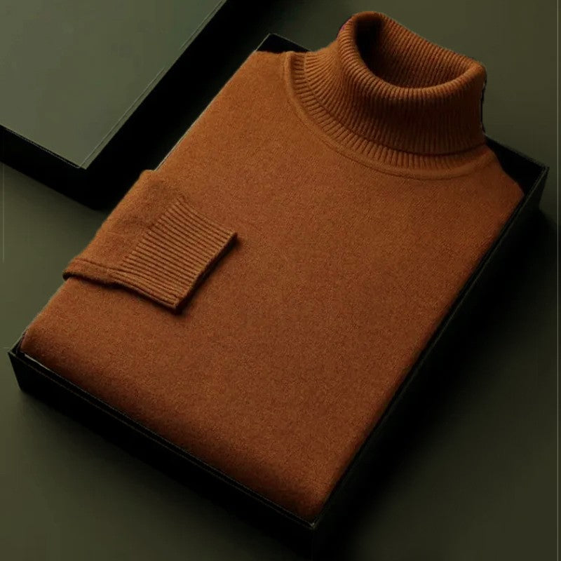 Autumn Mens High Quality Knitted Turtleneck Sweater Winter Long Sleeve Breathable Pullover Large Solid Color Warm Streetwear