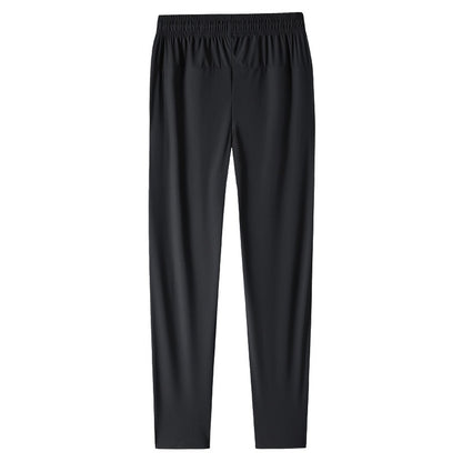 Calça jogging masculina com cordão na cintura, fresca, de secagem rápida e respirável, calça esportiva da moda de alta elasticidade, adequada para fitness