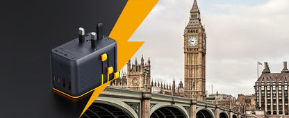 Adaptador de Viagem Universal VOLTME PD 100W USB C Duplo + USB-A com Tomada AC Carregador de Celular Carregador PD para iPhone 16 15 Xiaomi