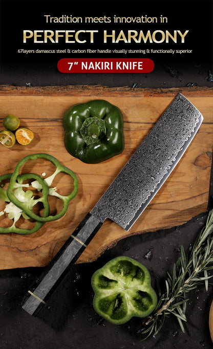 Professional 67-layer Damascus Japanese Kitchen Nakiri Gyuto Chef bread boning Knife Set Home kitchen tool with Carbon Fiber HD