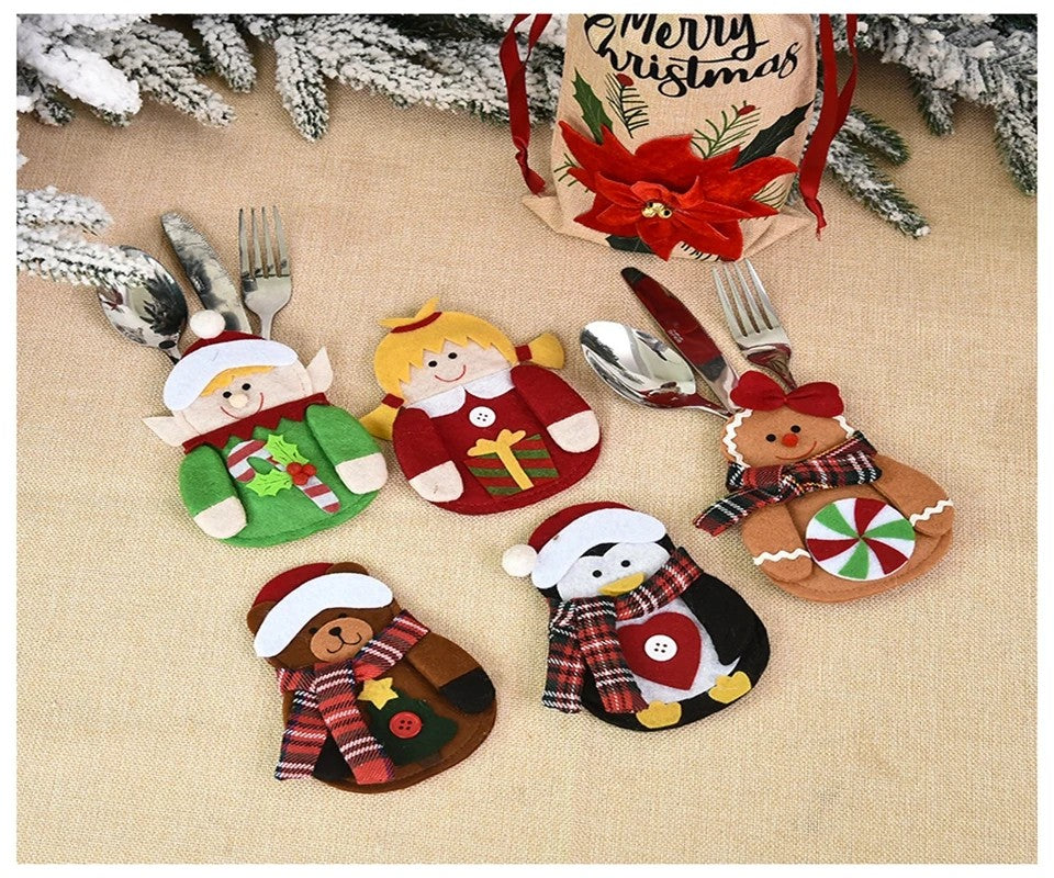 1/3pc Christmas Cutlery Set XMAS Elder Snowman Elk Doll Knife Fork Cutlery Set Cloth Art Knife And Fork Set Decoration For XMAS