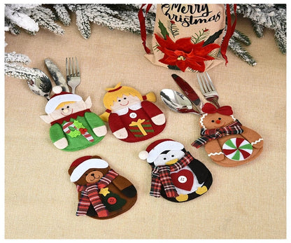 1/3pc Christmas Cutlery Set XMAS Elder Snowman Elk Doll Knife Fork Cutlery Set Cloth Art Knife And Fork Set Decoration For XMAS