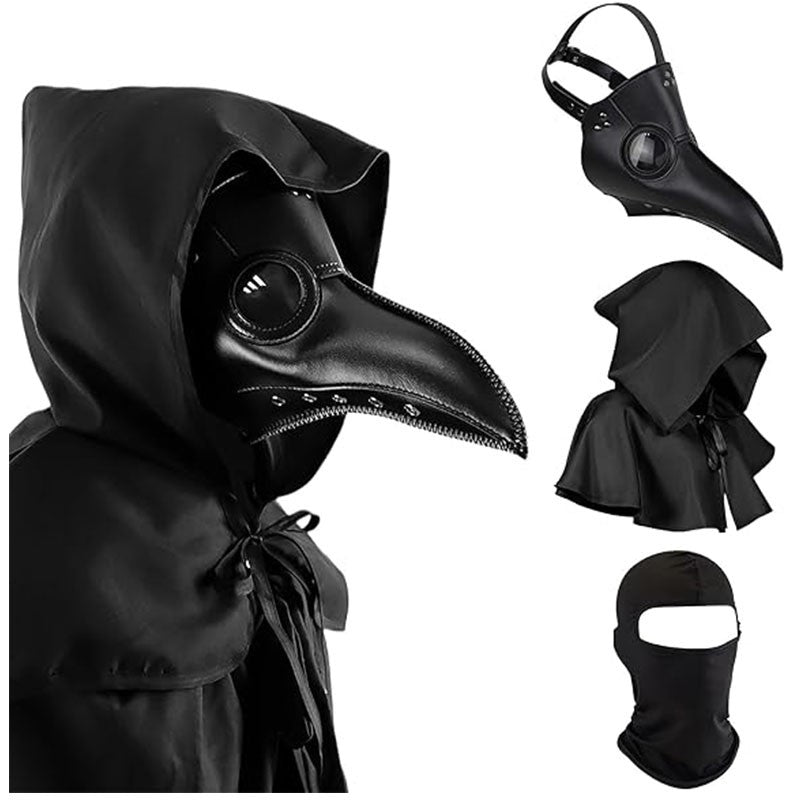 Man Halloween Plague Doctor Mask and Shawl Long Nose Beak Leather Masks For Adult Reaper Cloak Black Hat Cosplay Costume Props