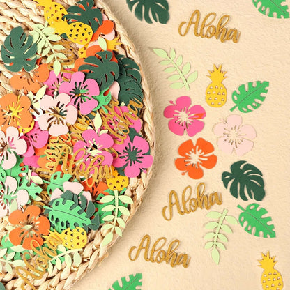 200/100Pcs Hawaiian Table Confetti Luau Summer Birthday Party Supplies Tropical Flower Palm Leaf Confetti Beach Party Decor Gift