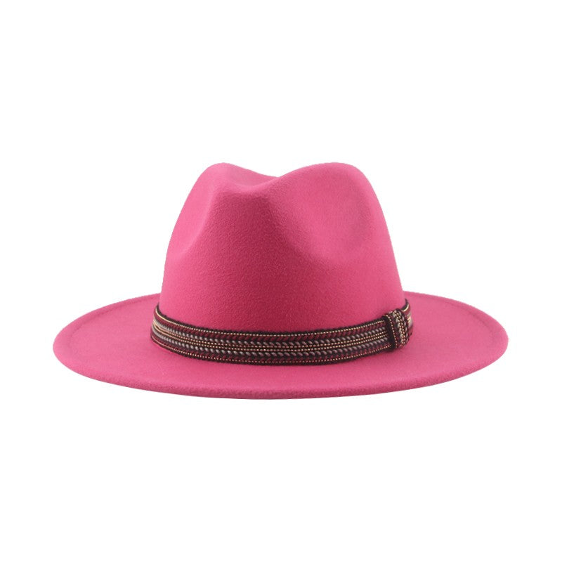 Chapéu Feminino Fedora de Feltro Sólido Casual Chapéu de Inverno Feminino Bonés Masculinos Faixa Panamá Preto Cáqui ????? ??????? Sombrero