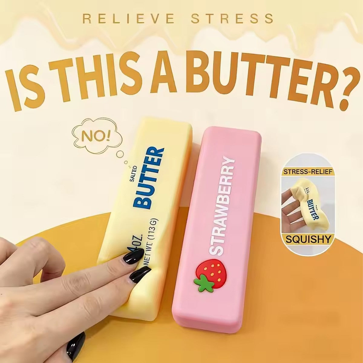 Realistic Butter Squishy Slow Rising Stress Relief Toy  for Anxiety & Sensory Relief, Cute Desk Gifts for Kids, Office, School