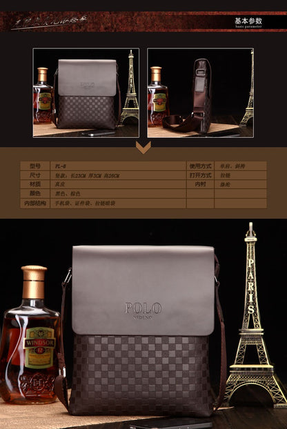 New Men's Single Shoulder Crossbody Bag with Trendy Checkerboard Pattern Embossed Casual Business Bag with Diamond Pattern