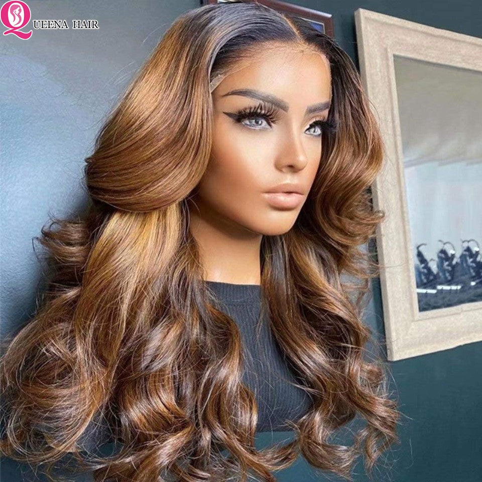 Peruca Front Lace Mel Loira Pré-arrancada 1B 27 Cabelo Humano Ombre Body Wave Peruca Front Lace Cabelo Humano 180% Bodywave Cru 30 Polegadas