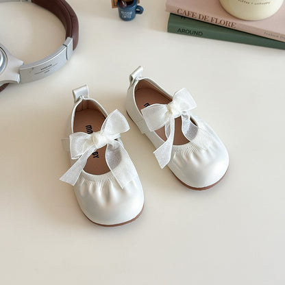 Baby Girl Princess Shoes Shine Surface Korean Style Lace Bow Casual Flats Non-Slip Toddler Kid Wedding Party Adorable Baby Shoes