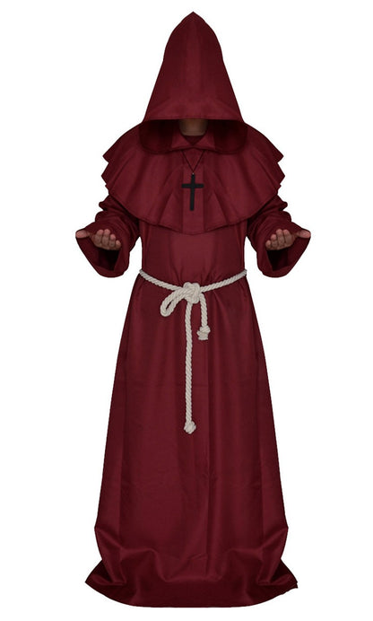 Halloween Wizard Cosplay Medieval Monk Hooded Robe Costume Mask Hat For Men Steampunk Priest Horror Masquerade Unisex Cloak Cape
