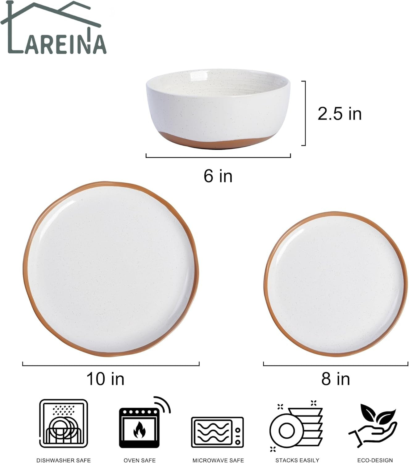Plates and Bowls Set, 12 Pieces Farmhouse Ceramic Dinnerware Sets, Scratch Resistance, Dishwasher Microwave Safe, Vanilla White