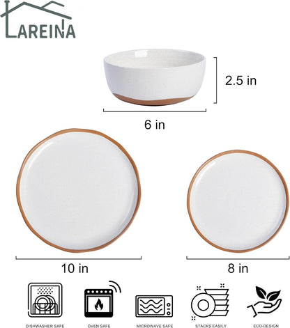 Plates and Bowls Set, 12 Pieces Farmhouse Ceramic Dinnerware Sets, Scratch Resistance, Dishwasher Microwave Safe, Vanilla White