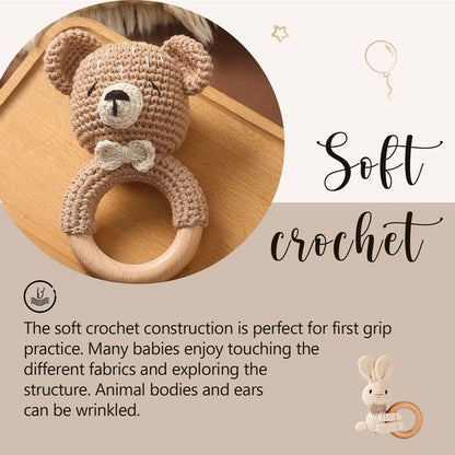 Brinquedos de Crochê para Bebês Chocalho de Animal Desenho Animado Chocalhos Musicais para Bebês Chocalho de Dentista Kawaii Brinquedo de Bebê 0-12 Meses Brinquedos Montessori